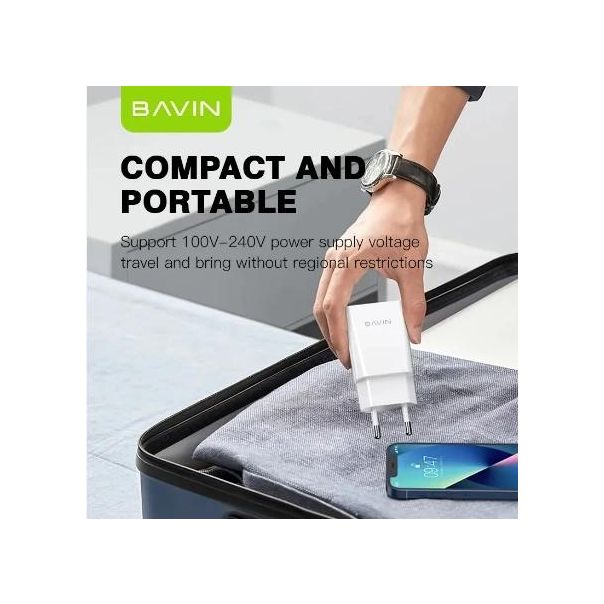 BAVIN Punjač 2.4A USB-A + kabl Micro, bela - 90026