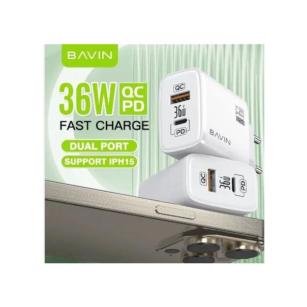 BAVIN Punjač 36W USB-A + USB-C, bela - 90031
