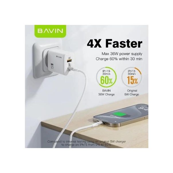 BAVIN Punjač 36W USB-A + USB-C, bela - 90031