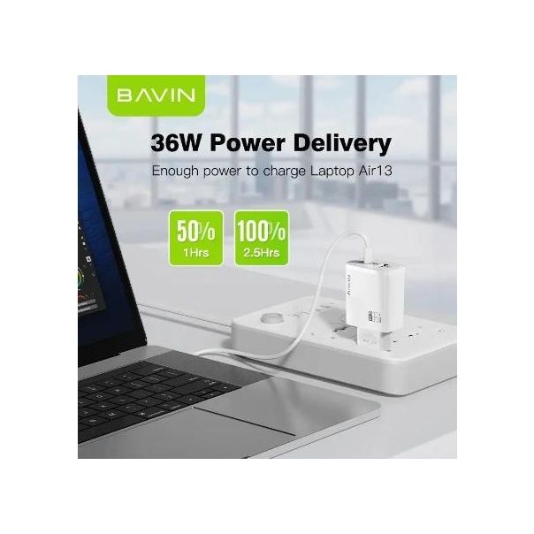 BAVIN Punjač 36W USB-A + USB-C, bela - 90031