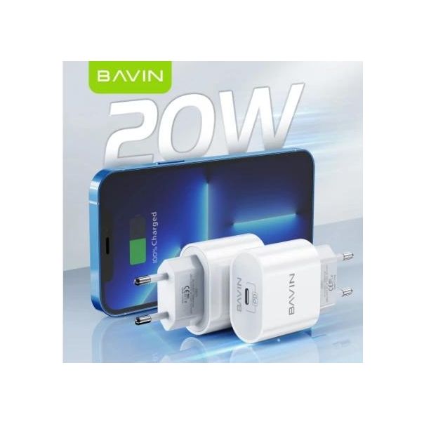 BAVIN Punjač 20W USB-C + kabl type-C 60W, bela - 90036
