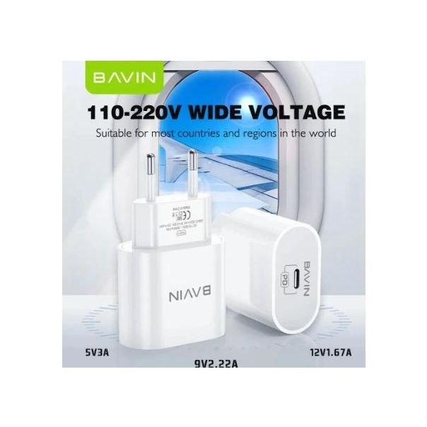 BAVIN Punjač 20W USB-C + kabl type-C 60W, bela - 90036
