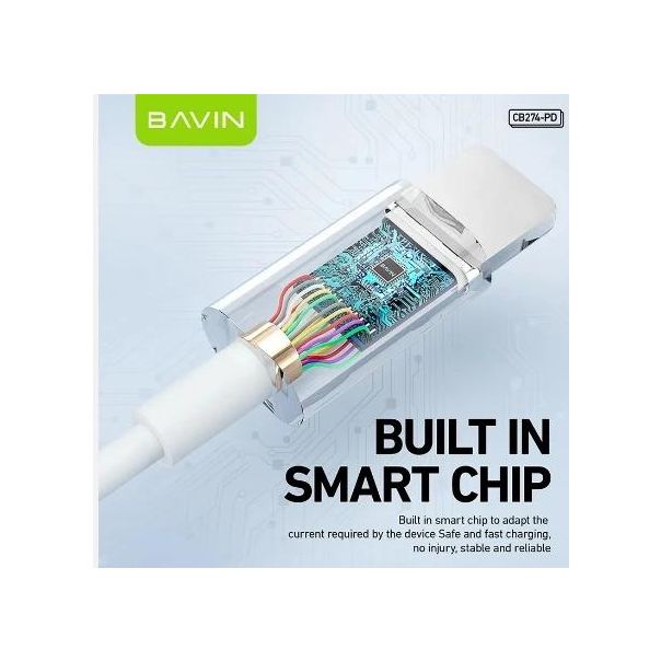 BAVIN Kabl 30W, Type-C na Ligtning, bela - 90124