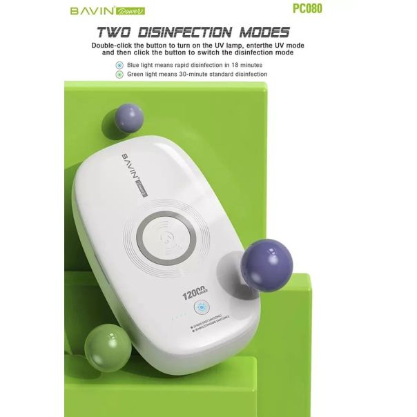 BAVIN Sterilizator/ Power Bank 12000mAh/Wireless Punjač 10w, bela - 90312