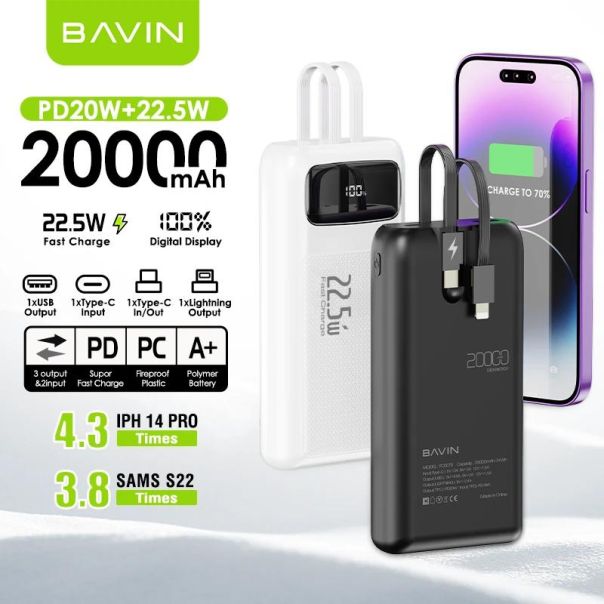 BAVIN Power bank 20000mAh 22.5W, crna - 90313