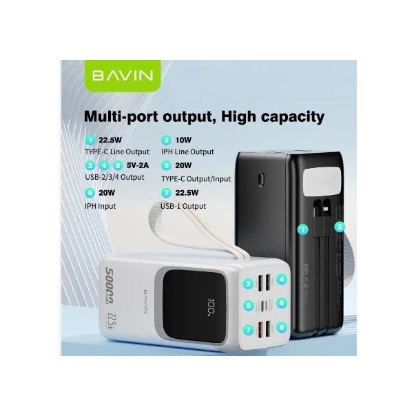 BAVIN Power bank 50000mAh 22.5W PD20W, crna - 90316