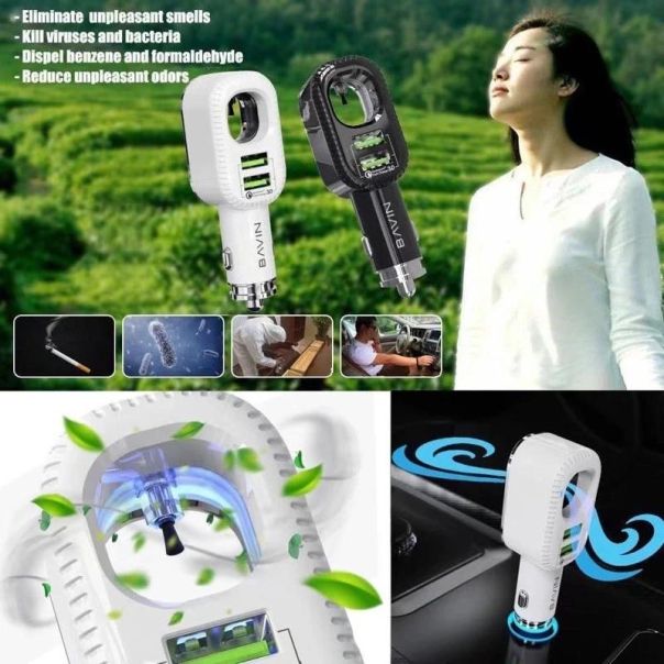 BAVIN Auto punjač i sterilizator 36W PD QC3,0, 2xUSB + kabl type-C, bela - 90042-1