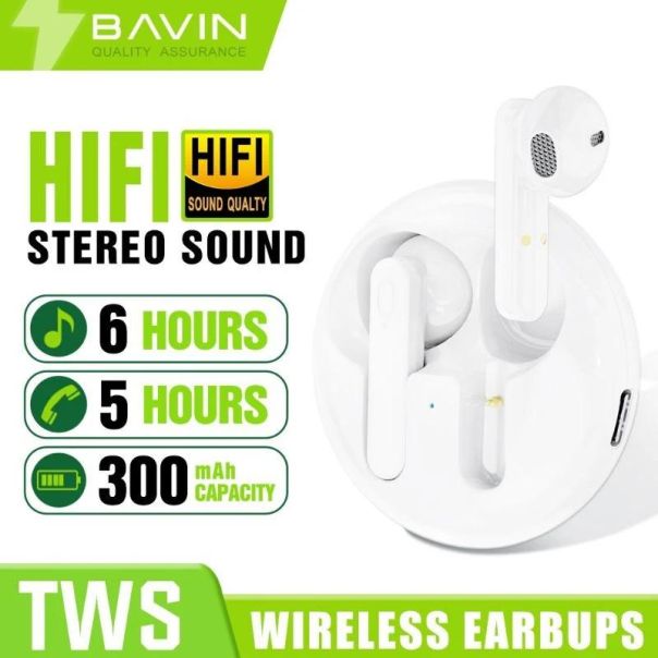 BAVIN Earbuds Wireless slušalice + kabl type-C bela - 90211