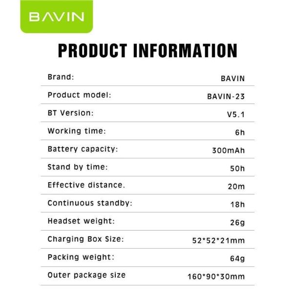 BAVIN Earbuds Wireless slušalice + kabl type-C bela - 90211