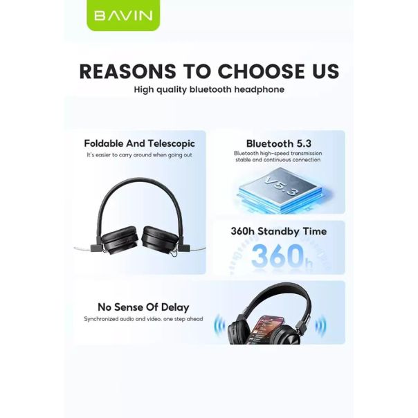 BAVIN Bežične Bluetooth slušalice, crna - 90213