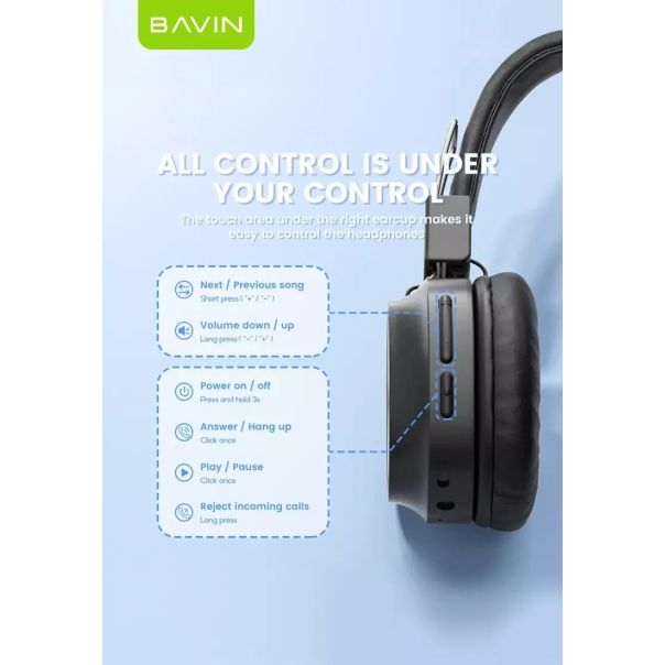 BAVIN Bežične Bluetooth slušalice, crna - 90213