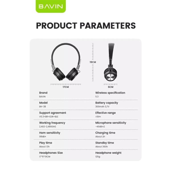 BAVIN Bežične Bluetooth slušalice, crna - 90213