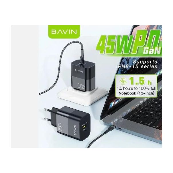 BAVIN Punjač GaN 45W-PD USB-C, crna - 90037