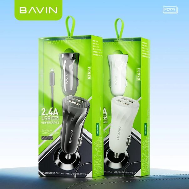 BAVIN Auto punjač 2xUSB + kabl Lightning, crna - 90045