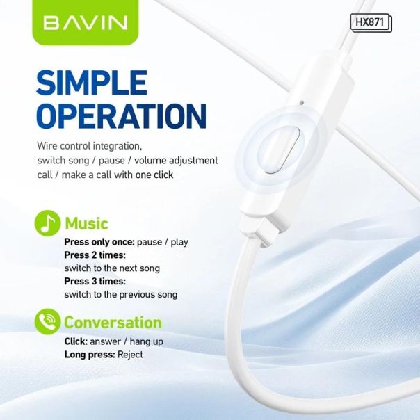 BAVIN Slušalice za telefon type-C, bela - 90217
