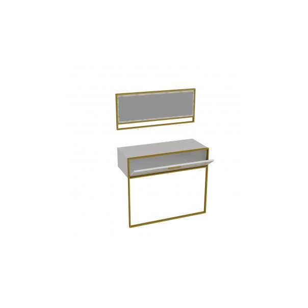 HANAH HOME Komoda Polka Aynalı, bela/zlatna - 172423