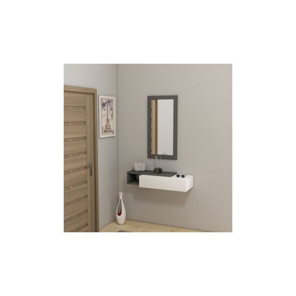 HANAH HOME Zidna polica sa ogledalom Vien, antracit/bela - 172430