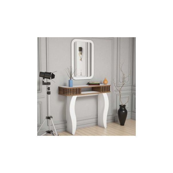 HANAH HOME Konzolni sto sa ogledalom Damla, bela/braon - 172431-1