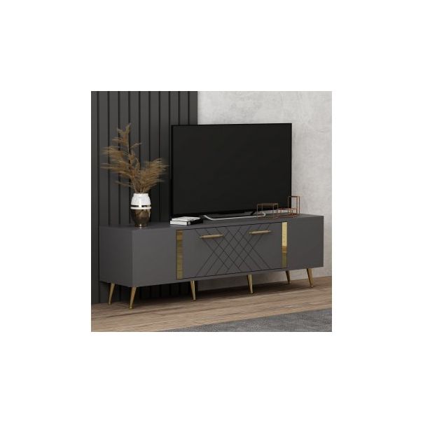 HANAH HOME TV polica Detas Anthracite Gold - 172983-1