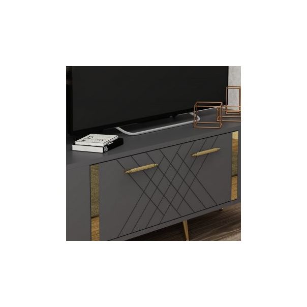 HANAH HOME TV polica Detas Anthracite Gold - 172983-1