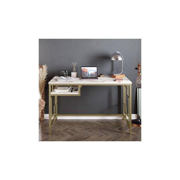 HANAH HOME Radni sto Victory, zlatna/mermer bela - 173000-1