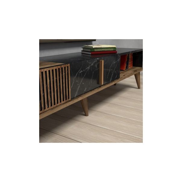 HANAH HOME TV polica Milan Walnut Black - 173004