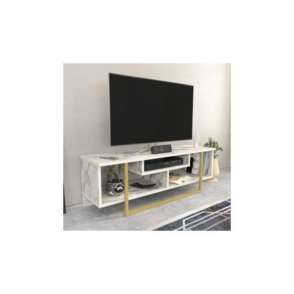 HANAH HOME TV polica Asal 120, mermer bela/zlatna - 173064