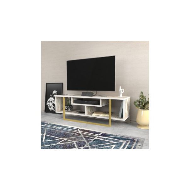 HANAH HOME TV polica Asal 120, mermer bela/zlatna - 173064