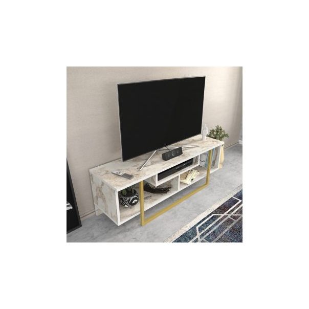 HANAH HOME TV polica Asal 120, mermer bela/zlatna - 173064