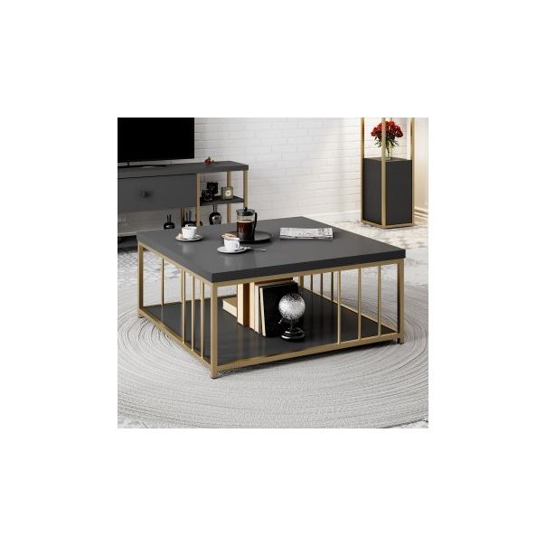 HANAH HOME Klub sto Zenn, antracit/zlatna - 173423