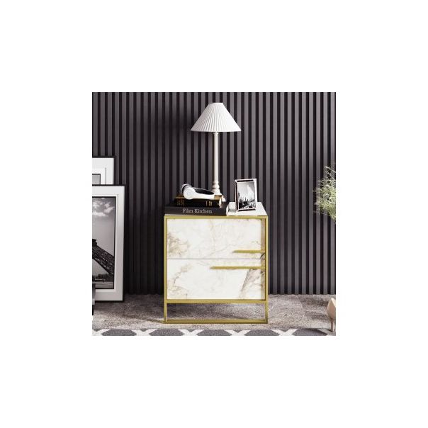 HANAH HOME Noćni ormarić Polka, bela/zlatna - 174406