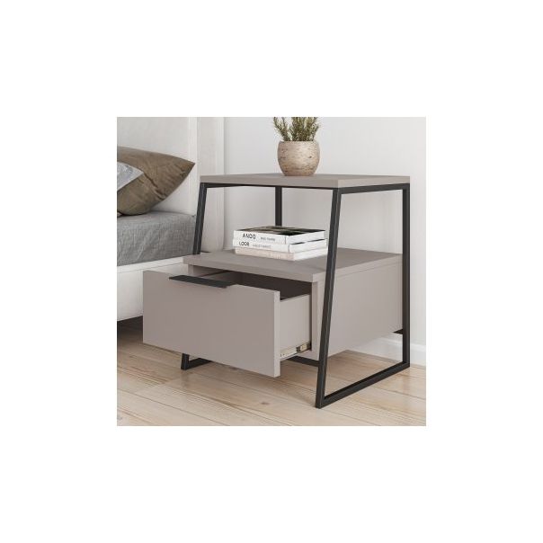 HANAH HOME Noćni ormarić Pal, siva/crna - 174423