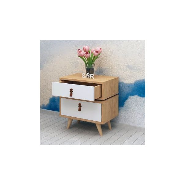 HANAH HOME Noćni ormarić Leija, braon/bela - 174430