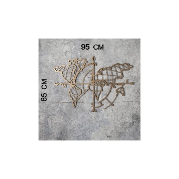 WALLXPERT Zidna dekoracija World Map Compass Gold - 174766