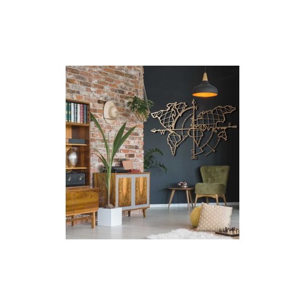 WALLXPERT Zidna dekoracija World Map Compass Gold - 174766