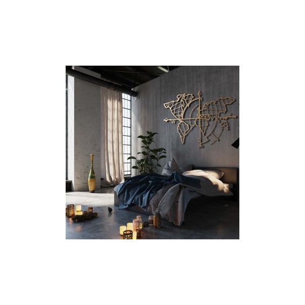 WALLXPERT Zidna dekoracija World Map Compass Gold - 174766