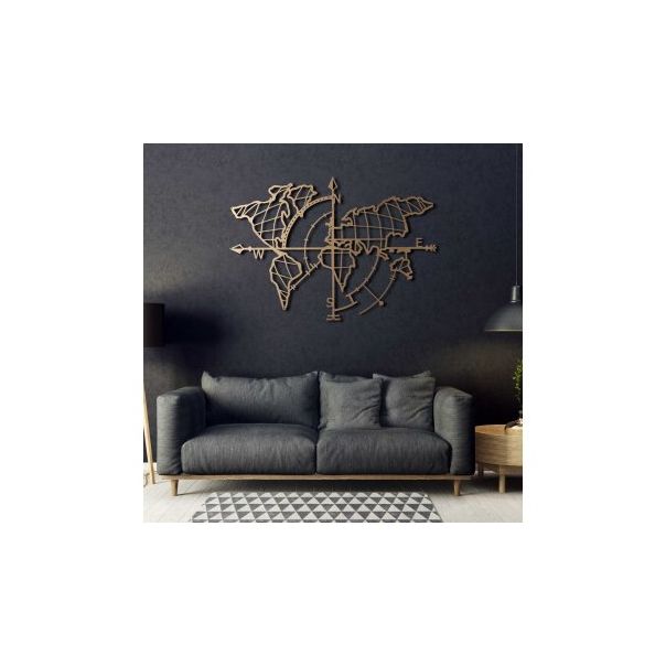 WALLXPERT Zidna dekoracija World Map Compass Gold - 174766