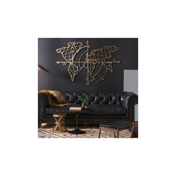 WALLXPERT Zidna dekoracija World Map Compass Gold - 174766