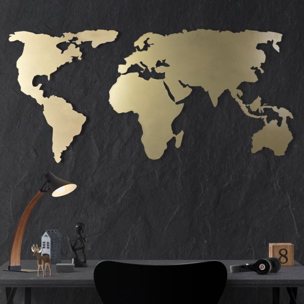 WALLXPERT Zidna dekoracija World map silhouette gold - 174853