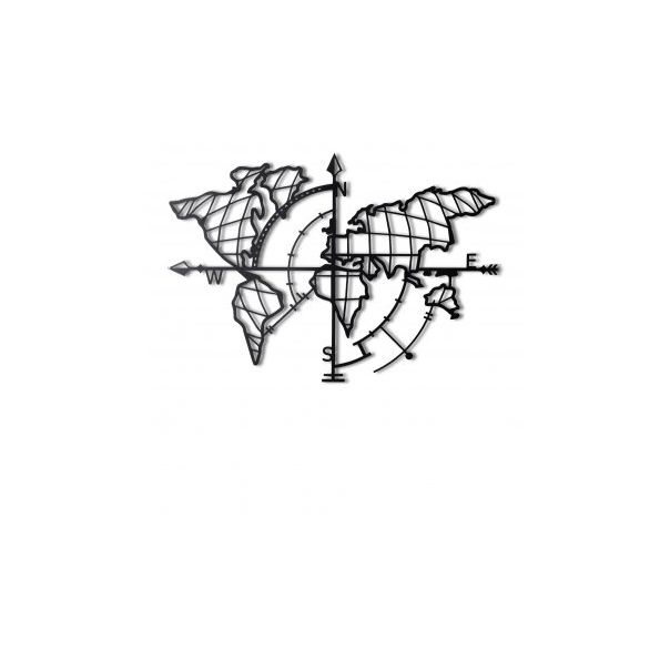 WALLXPERT Zidna dekoracija World Map Compass Black - 174870