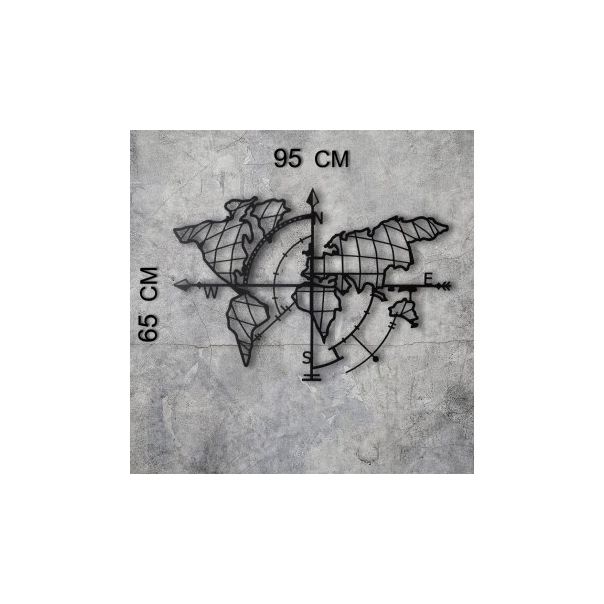 WALLXPERT Zidna dekoracija World Map Compass Black - 174870