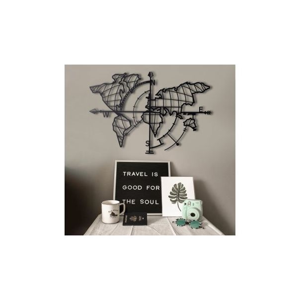 WALLXPERT Zidna dekoracija World Map Compass Black - 174870