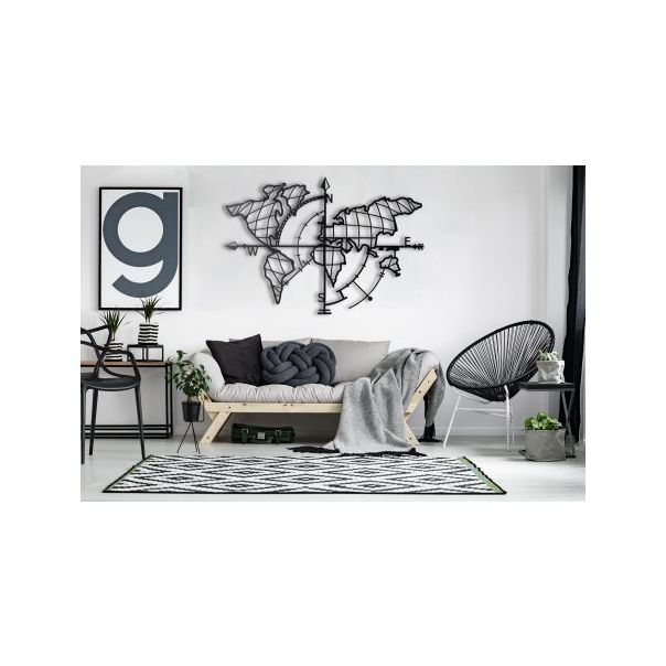 WALLXPERT Zidna dekoracija World Map Compass Black - 174870