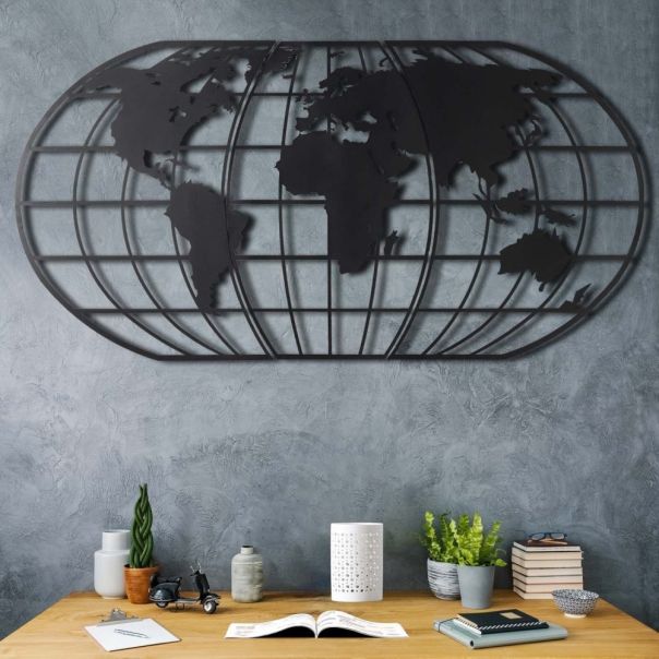 WALLXPERT Zidna dekoracija World Map Globe Led Black - 174982