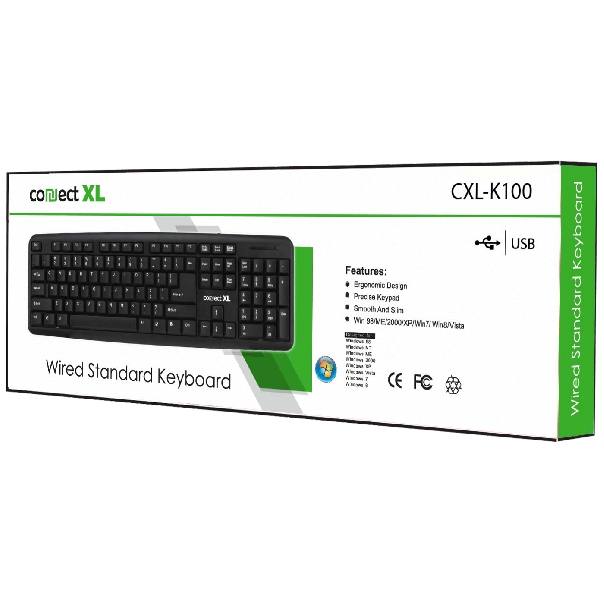 Connect XL Tastatura sa Qwerty rasporedom, USB, crna boja - CXL-K100 - EP2924629