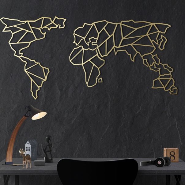 WALLXPERT Zidna dekoracija World Map Gold - 175155