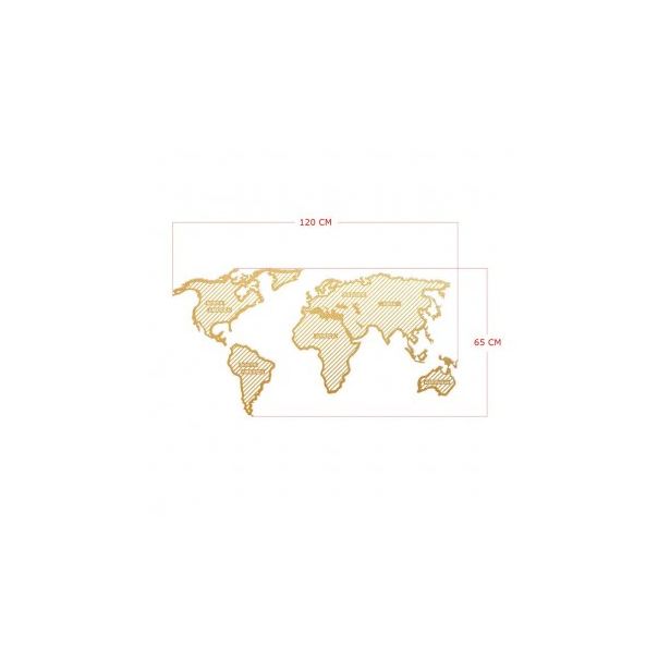 WALLXPERT Zidna dekoracija World Map In The Stripes Gold (120 x 65) - 175206