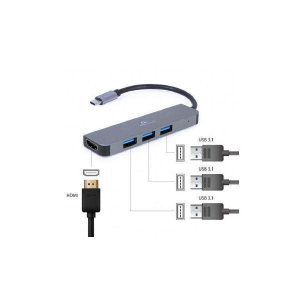 GEMBIRD Tip-C multiport USB hub, 3x USB-A, 1x HDMI (A-CM-COMBO2-01) - 175836