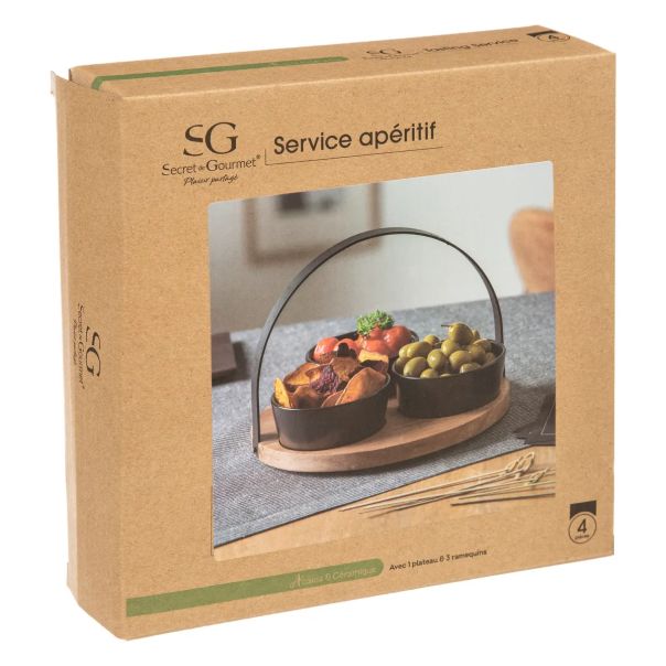 SECRET DE GOURMET Set za posluživanje 3/1 metal/drvo Acacia crna - 176922