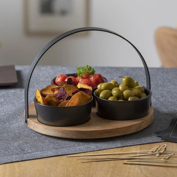 SECRET DE GOURMET Set za posluživanje 3/1 metal/drvo Acacia crna - 176922